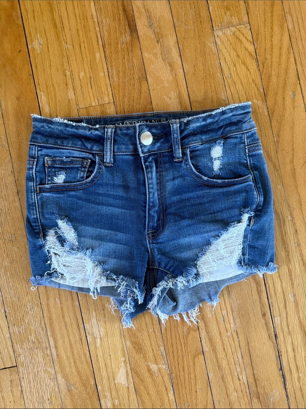 American Eagle Outfitters Dark Blue Distressed Denim Shorts